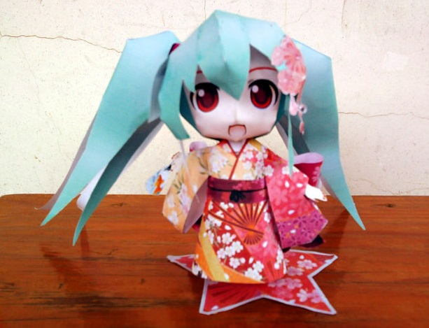 Kimono Chibi Hatsune Miku Paper craft