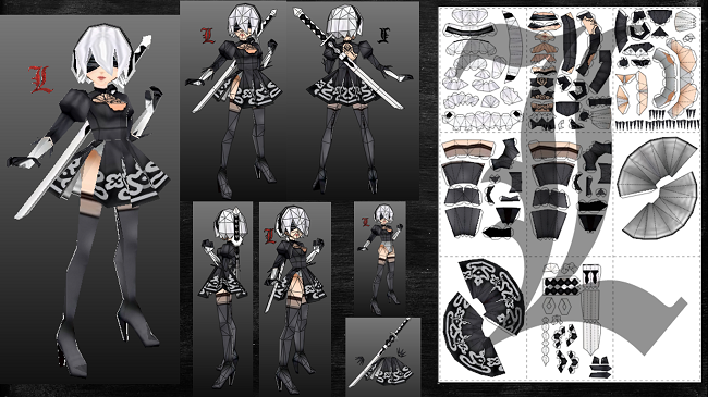 Nier Automata 2B Low Poly Paper craft